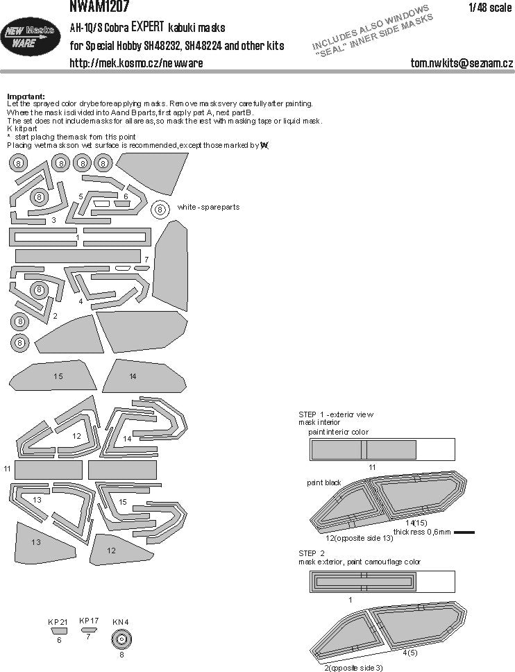 New Ware NWAM1207 1:48 Bell AH-1Q/S Cobra Expert Kabuki Masks