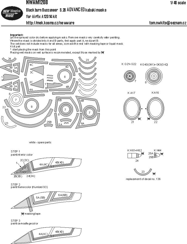 New Ware NWAM1208 1:48 Blackburn Buccaneer S.2B Advanced Masks
