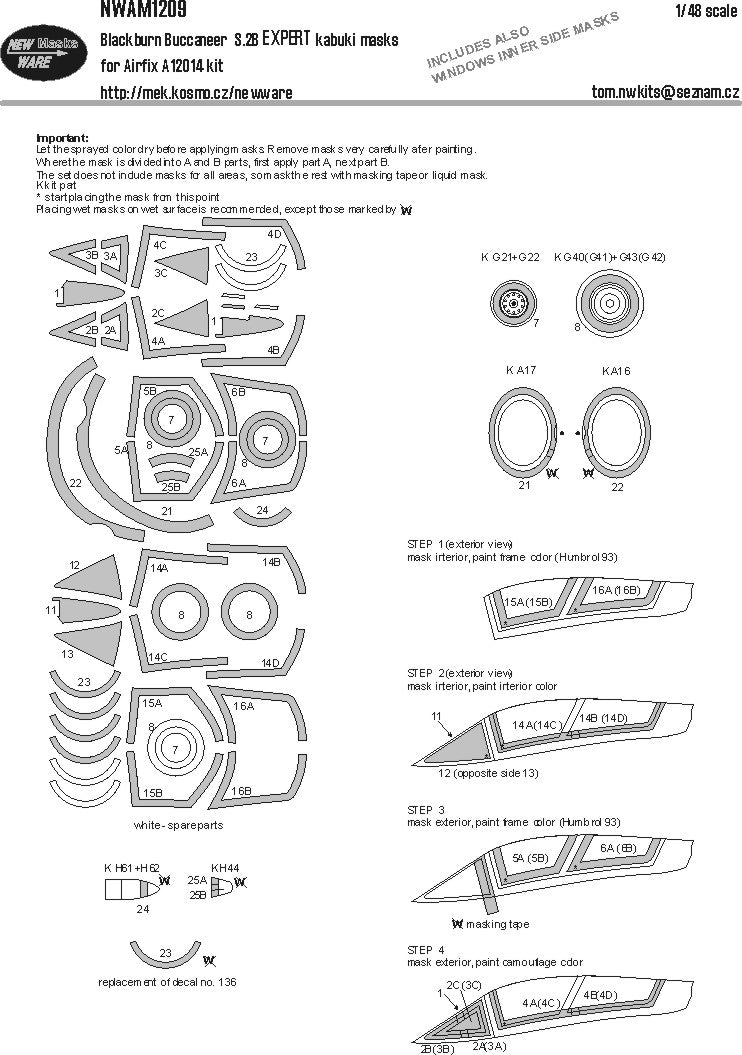 New Ware NWAM1209 1:48 Blackburn Buccaneer S.2B Expert Masks