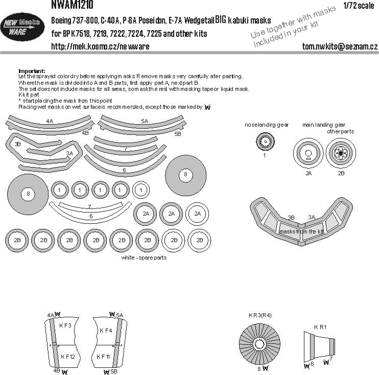 New Ware NWAM1210 1:72 Boeing 737-800/P-8A/E-7A Big Kabuki Masks