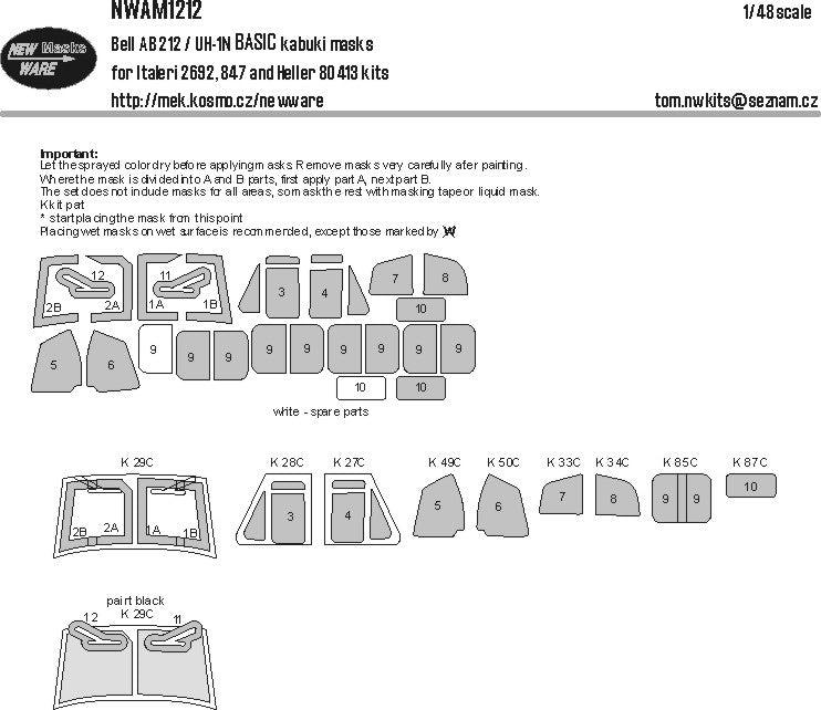 New Ware NWAM1212 1:48 Bell AB-212 / UH-1N BASIC kabuki masks all windows