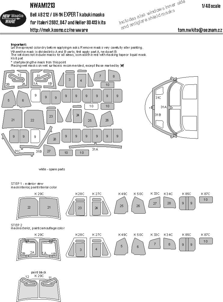 New Ware NWAM1213 1:48 Bell AB-212 / UH-1N Expert Kabuki Masks