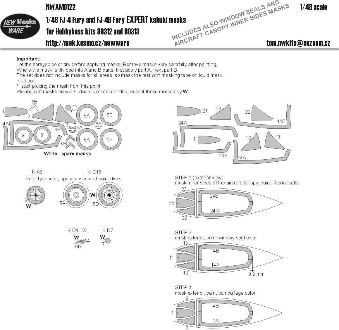 New Ware NWAM0122 1:48 FJ-4/FJ-4B Fury Expert Kabuki Masks