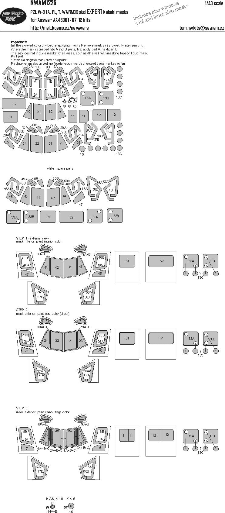 New Ware NWAM1225 1:48 Mask PZL W-3