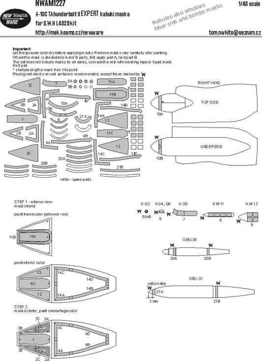 New Ware NWAM1227 1:48 A-10C Thunderbolt II Expert Canopy Masks