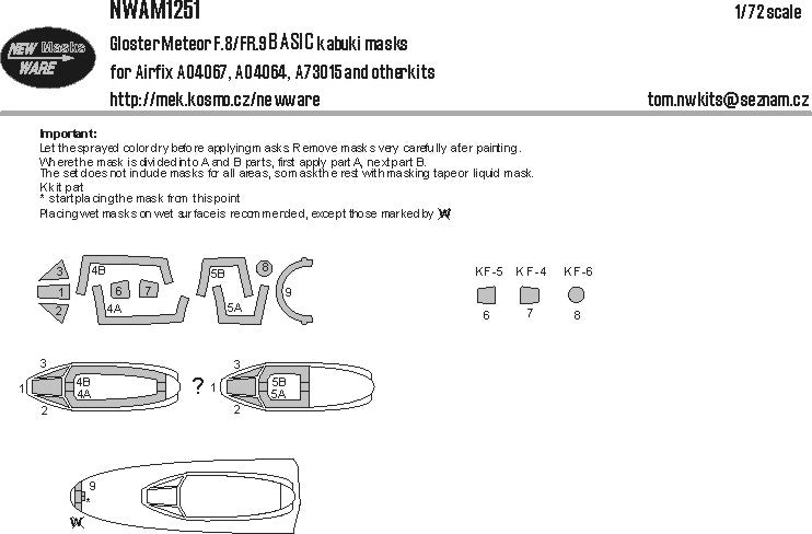 New Ware NWAM1251 1:72 Gloster Meteor F.8/FR.9 Basic Masks