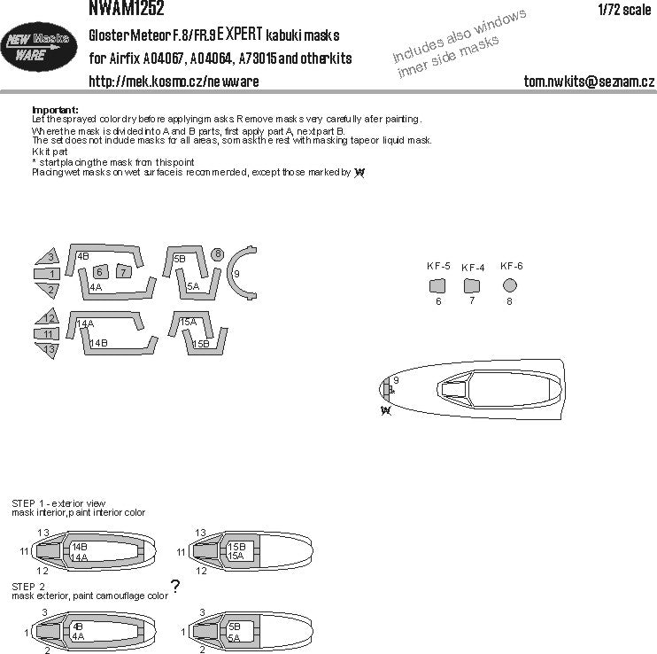New Ware NWAM1252 1:72 Gloster Meteor F.8/FR.9 Expert Masks