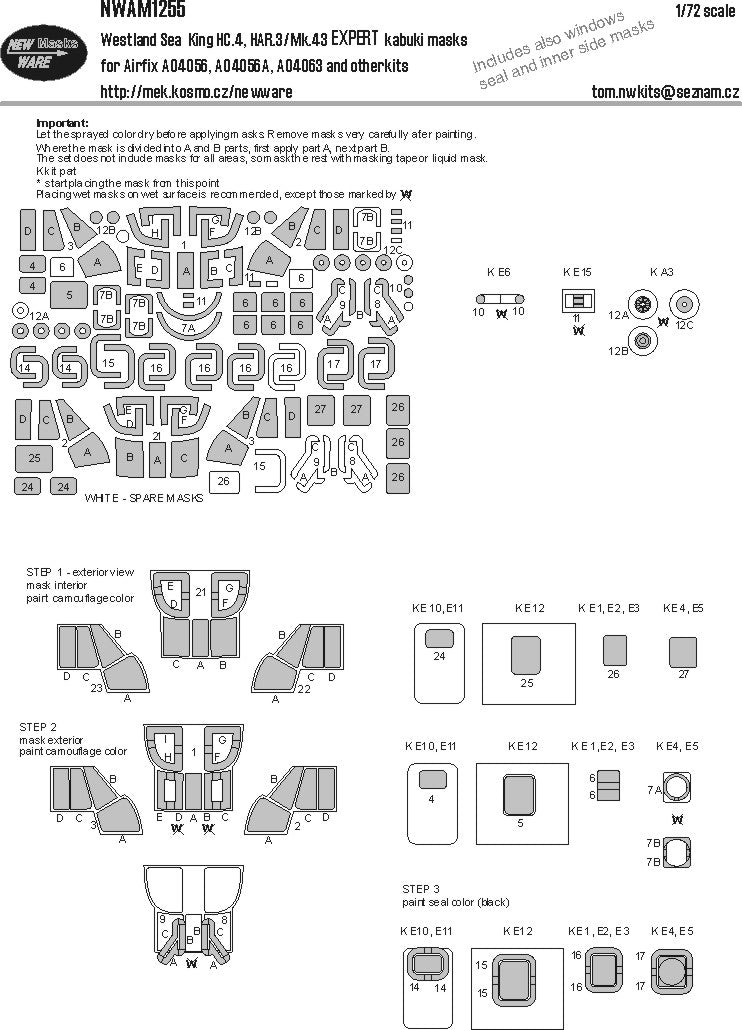 New Ware NWAM1255 1:72 Sea King HC.4/HC.3/Mk.43 Expert Masks