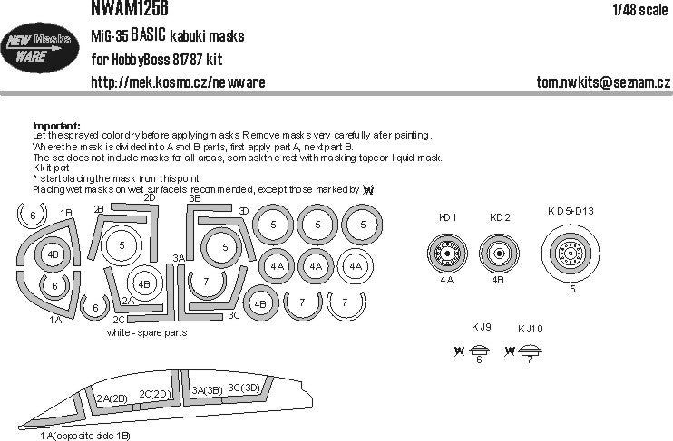 New Ware NWAM1256 1:48 Mikoyan MiG-35 Basic Kabuki Masks