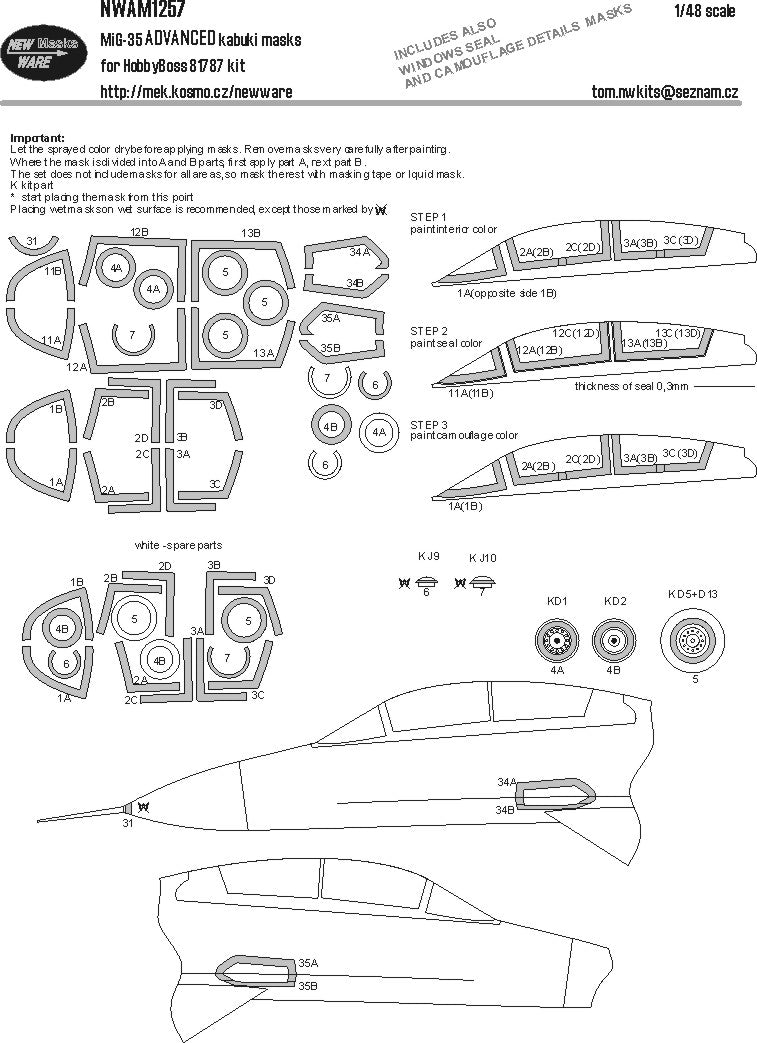 New Ware NWAM1257 1:48 Mikoyan MiG-35 Advanced Kabuki Masks