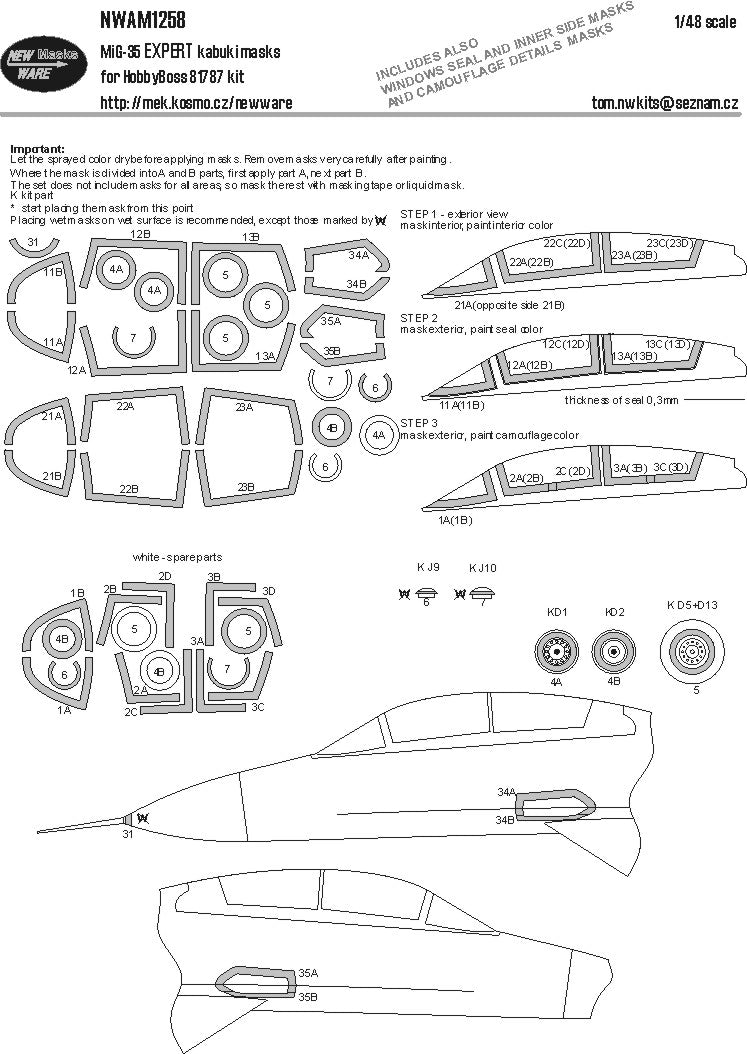 New Ware NWAM1258 1:48 Mikoyan MiG-35 Expert Kabuki Masks