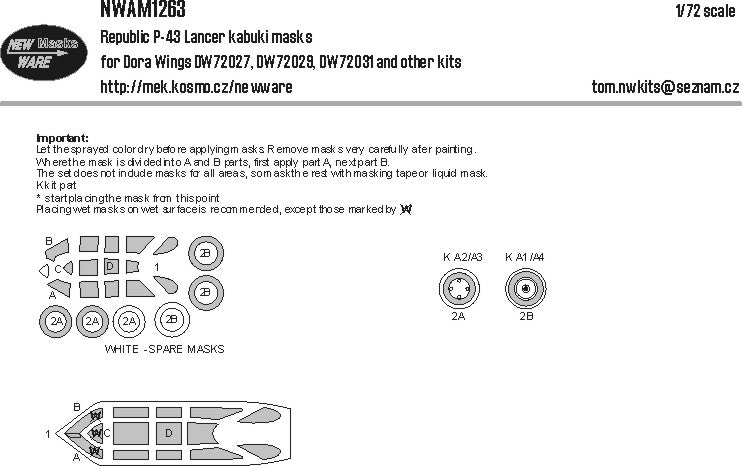 New Ware NWAM1263 1:72 Republic P-43 Lancer Paint Masks
