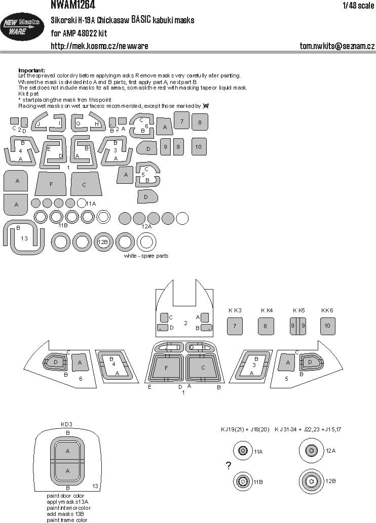 New Ware NWAM1264 1:72 Sikorski H-19A Chickasaw Basic Paint Masks