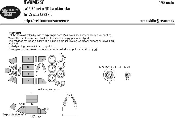New Ware NWAM1267 1:48 Lavochkin LaGG-66 Paint Masks