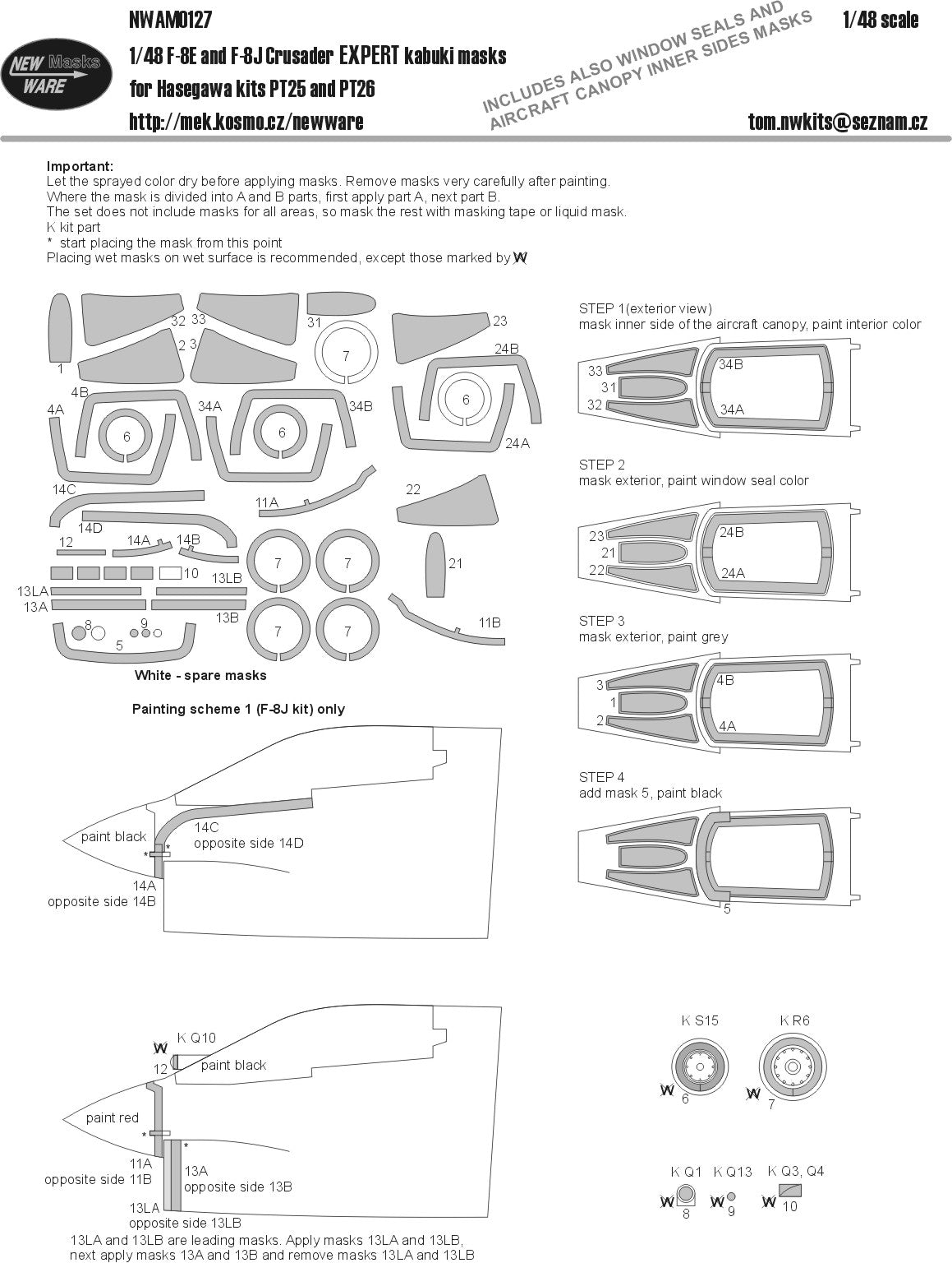 New Ware NWAM0127 1:48 Vought F-8E/J Crusader Expert Kabuki Masks