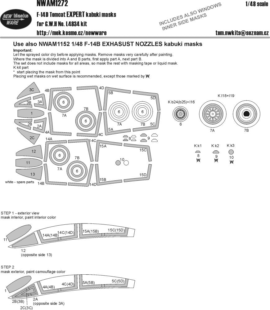 New Ware NWAM1272 1:48 Grumman F-14D Tomcat Expert Paint Masks