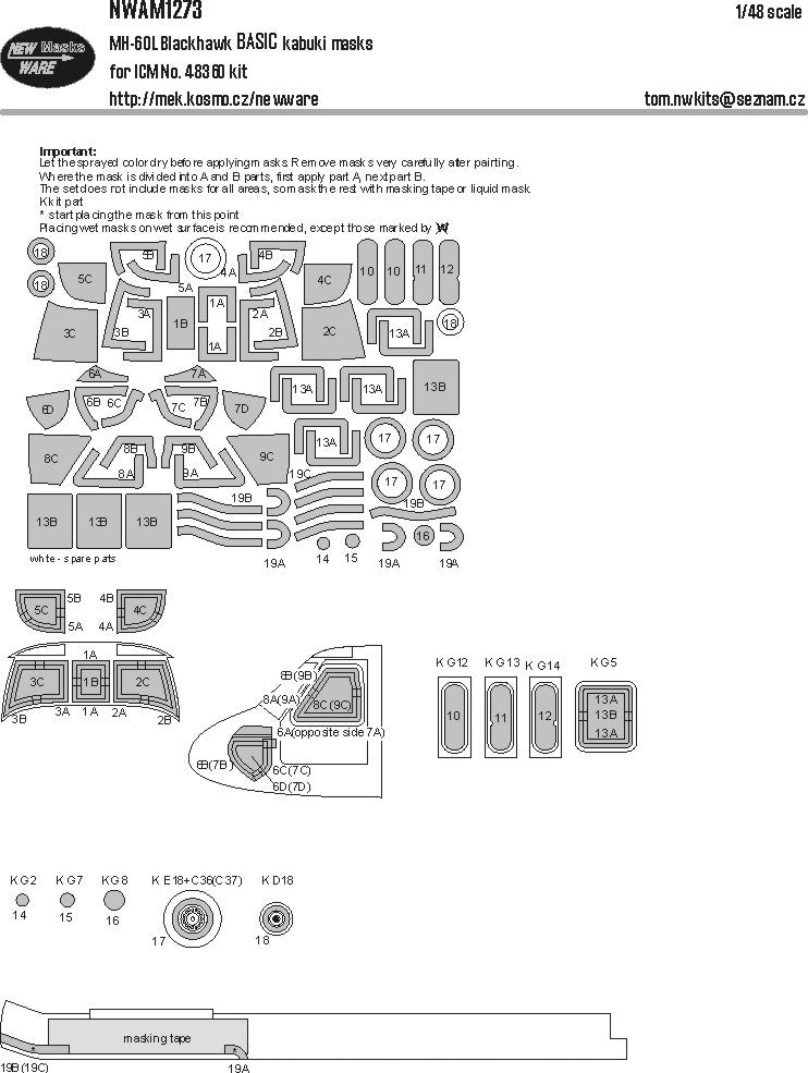 New Ware NWAM1273 1:48 Sikorsky MH-60L Blackhawk Basic Masks