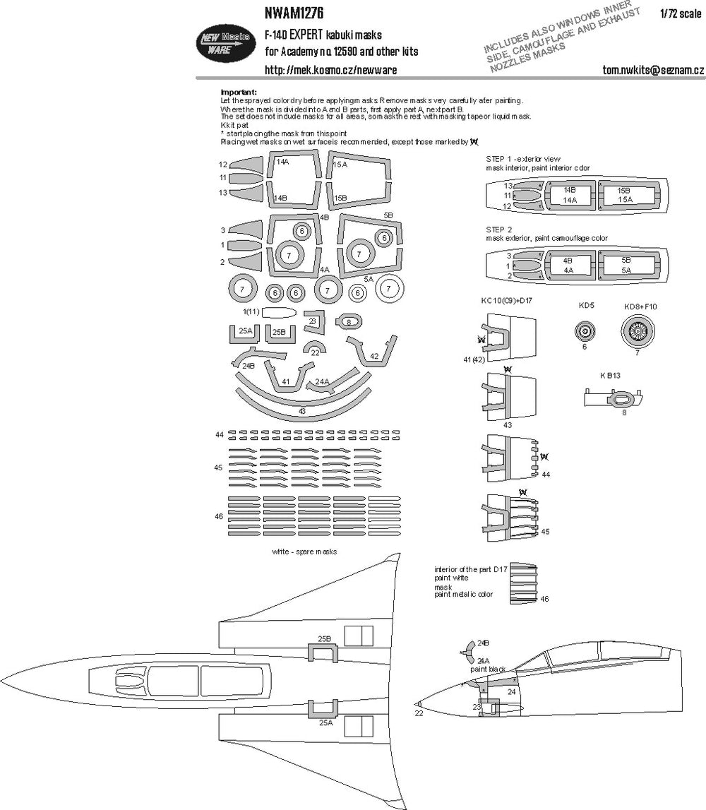 New Ware NWAM1276 1:72 Grumman F-14D Tomcat EXPERT kabuki masks