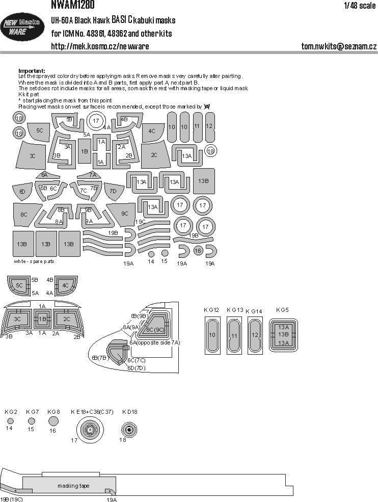 New Ware NWAM1280 1:48 Sikorsky UH-60A Black Hawk BASIC kabuki masks