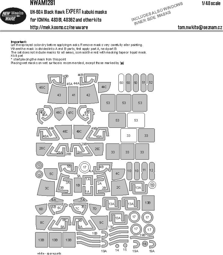 New Ware NWAM1281 1:48 Sikorsky UH-60A BlackHawk EXPERT kabuki masks