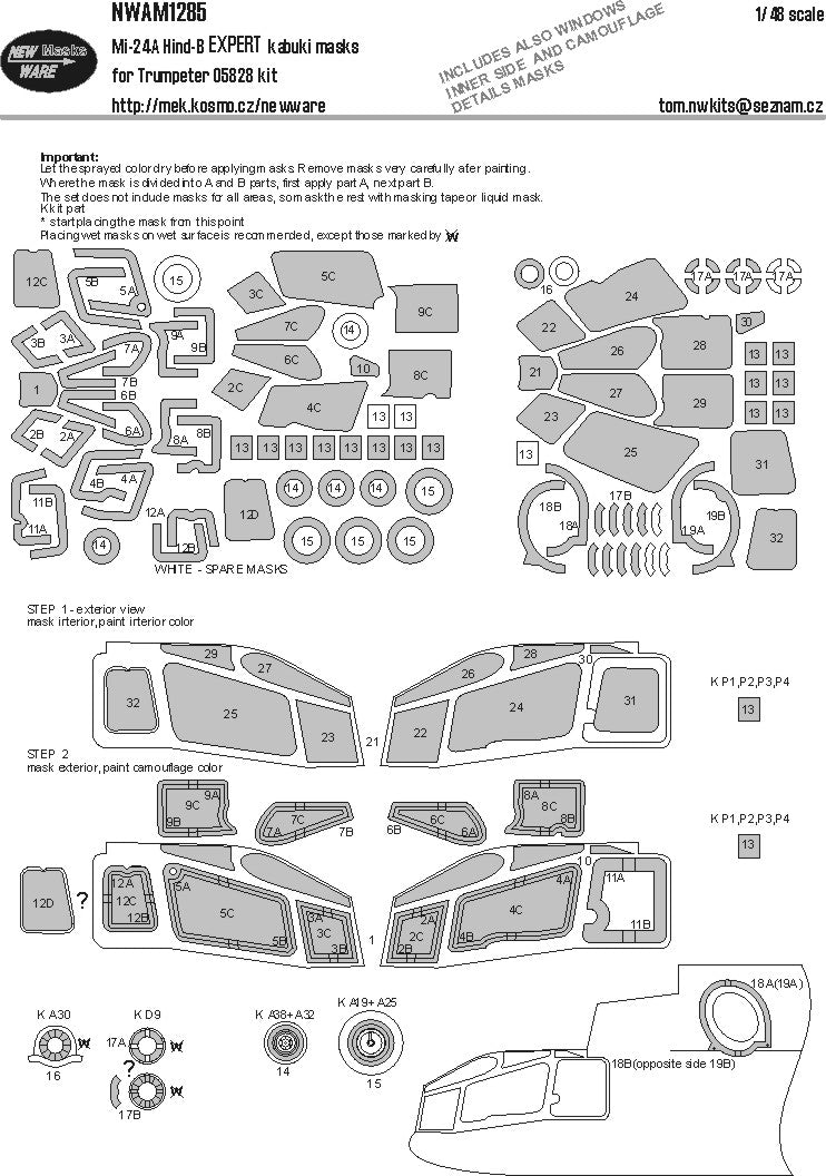 New Ware NWAM1285 1:48 MiL Mi-24A Hind-B EXPERT kabuki masks