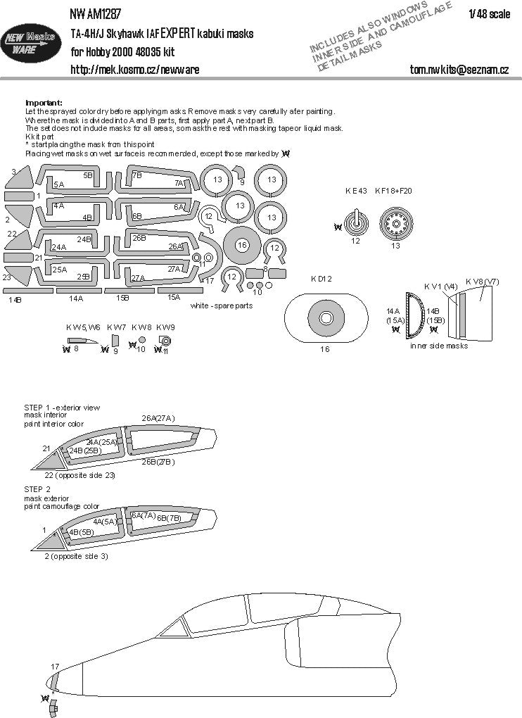 New Ware NWAM1287 1:48 Douglas TA-4H/J Skyhawk IAF EXPERT kabuki masks
