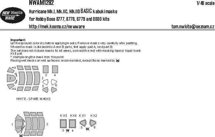 New Ware NWAM1292 1:48 Hawker Hurricane Mk.I/IC/IID Basic Masks