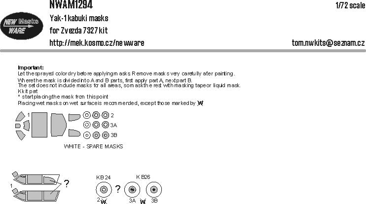 New Ware NWAM1294 1:72 Yakovlev Yak-1 kabuki masks aircraft canopy, wheels