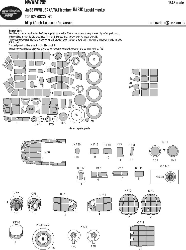 New Ware NWAM1295 1:48 Junkers Ju-88 USAAF/RAF Basic Masks
