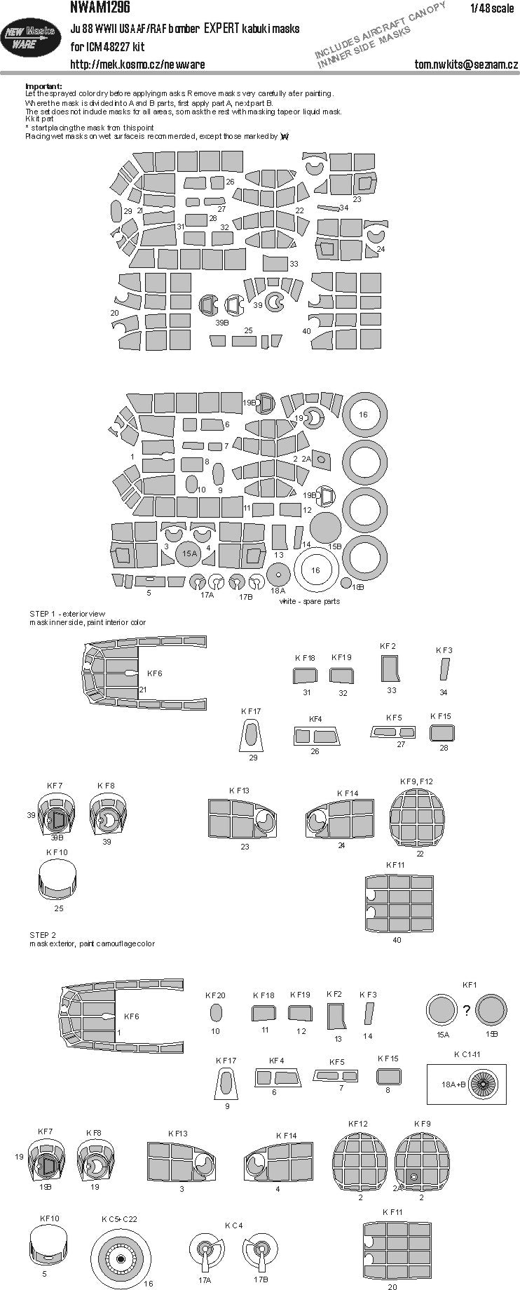 New Ware NWAM1296 1:48 Junkers Ju-88 USAAF/RAF Expert Masks