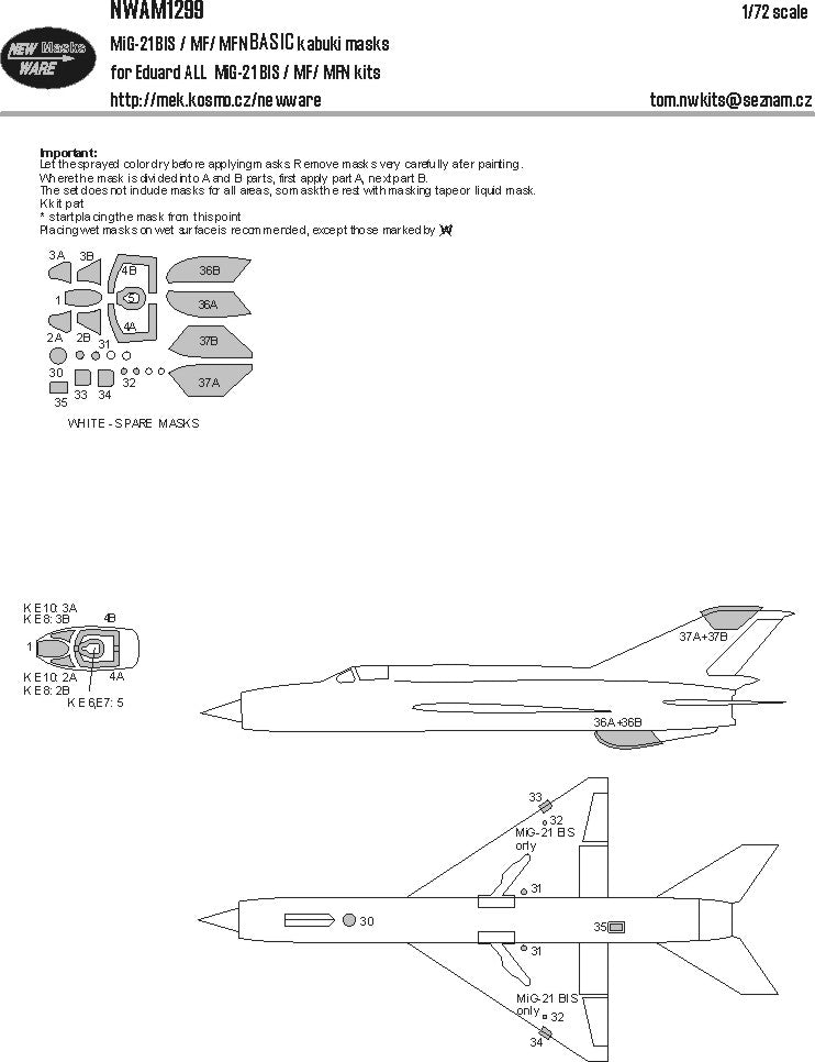 New Ware NWAM1299 1:72 MiG-21BIS/MF/MFN Basic Kabuki Masks