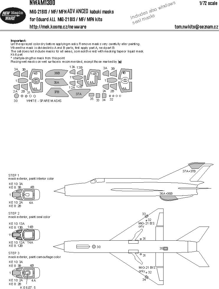 New Ware NWAM1300 1:72 MiG-21BIS/MF/MFN Advanced Kabuki Masks
