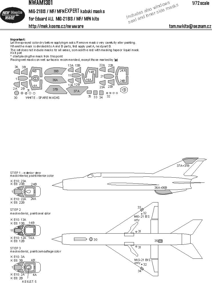 New Ware NWAM1301 1:72 MiG-21BIS/MF/MFN Expert Kabuki Masks