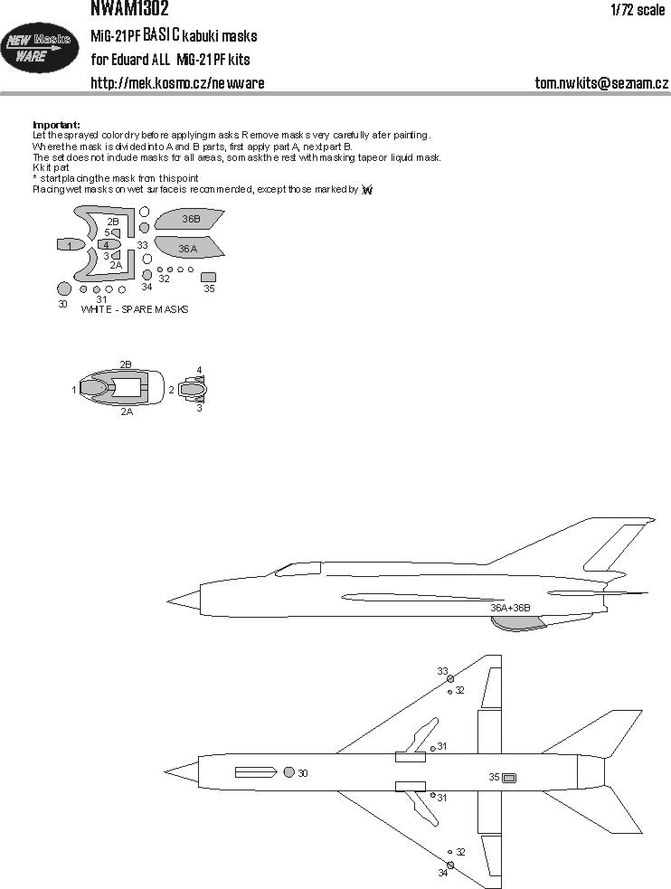 New Ware NWAM1302 1:72 Mikoyan MiG-21PF Basic Kabuki Masks