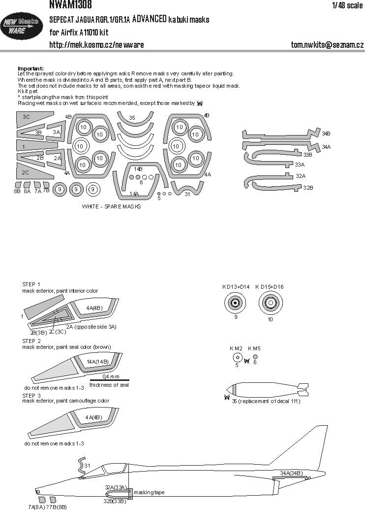 New Ware NWAM1308 1:48 Jaguar GR.1/GR.1A Advanced Paint Masks