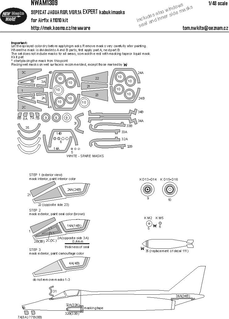 New Ware NWAM1309 1:48 Jaguar GR.1/GR.1A Expert Paint Masks