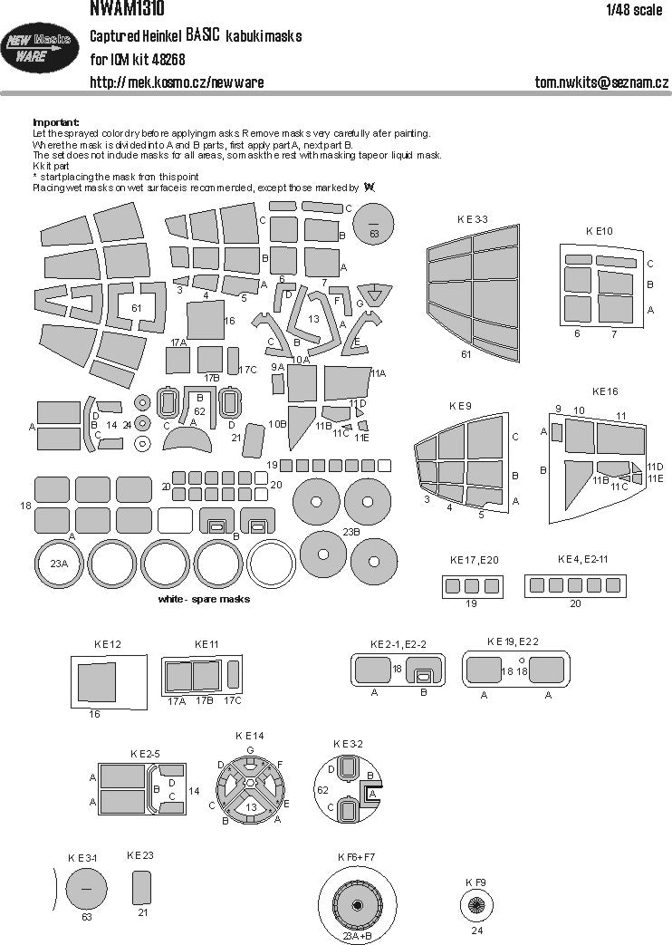 New Ware NWAM1310 1:48 Heinkel He-111H-20 Basic Kabuki Masks