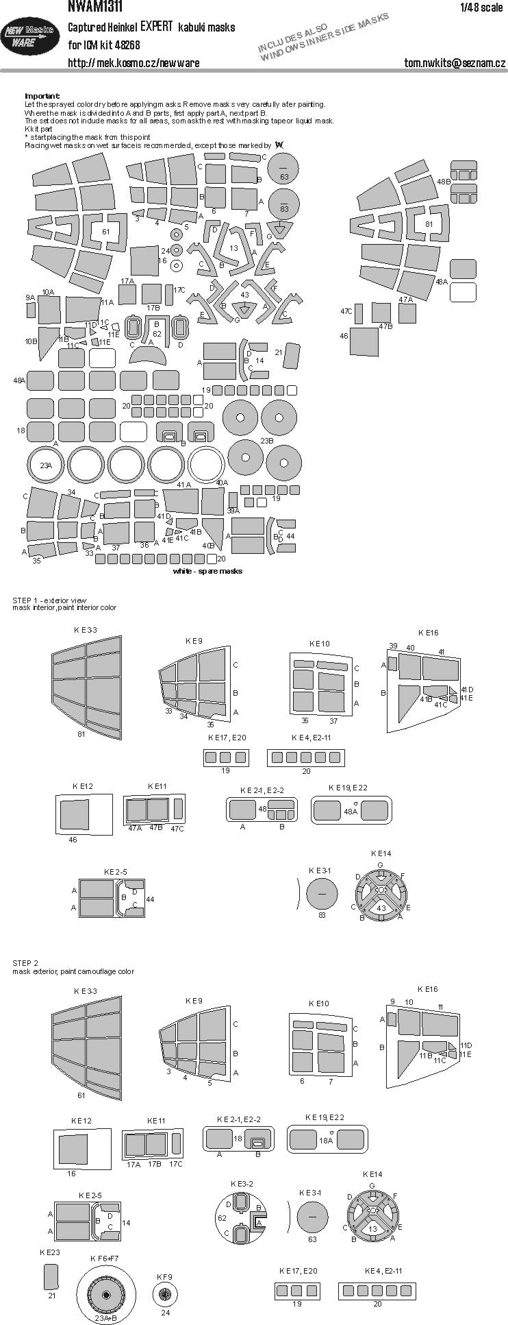New Ware NWAM1311 1:48 Heinkel He-111H-20 Expert Kabuki Masks