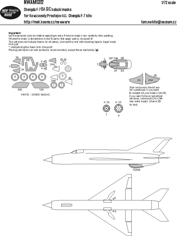 New Ware NWAM1312 1:72 Chengdu F-7 Basic Kabuki Masks