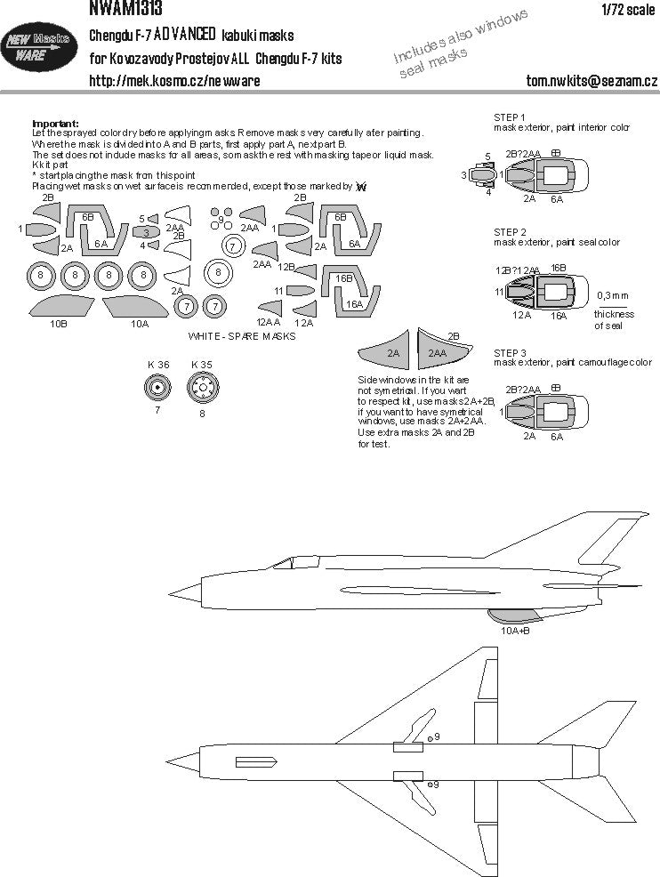 New Ware NWAM1313 1:72 Chengdu F-7 Advanced Kabuki Masks