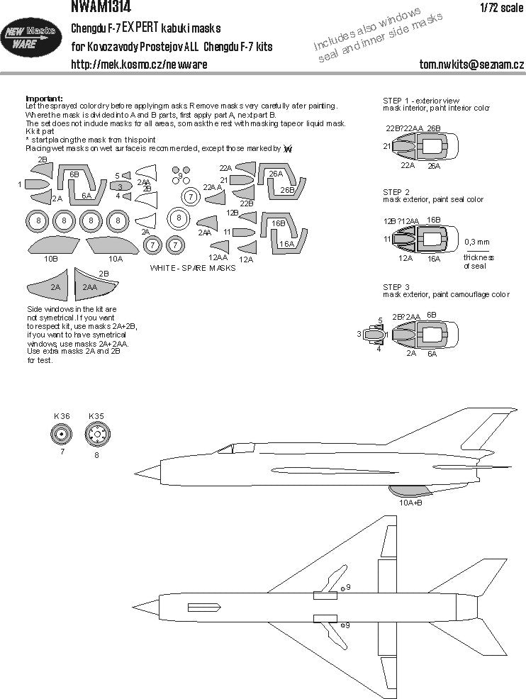 New Ware NWAM1314 1:72 Chengdu F-7 Expert Kabuki Masks