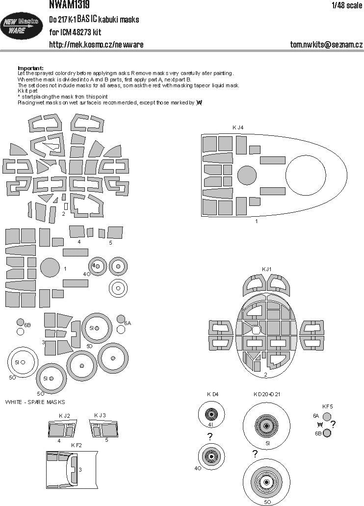 New Ware NWAM1319 1:48 Dornier Do-217K-1 Basic Kabuki Masks