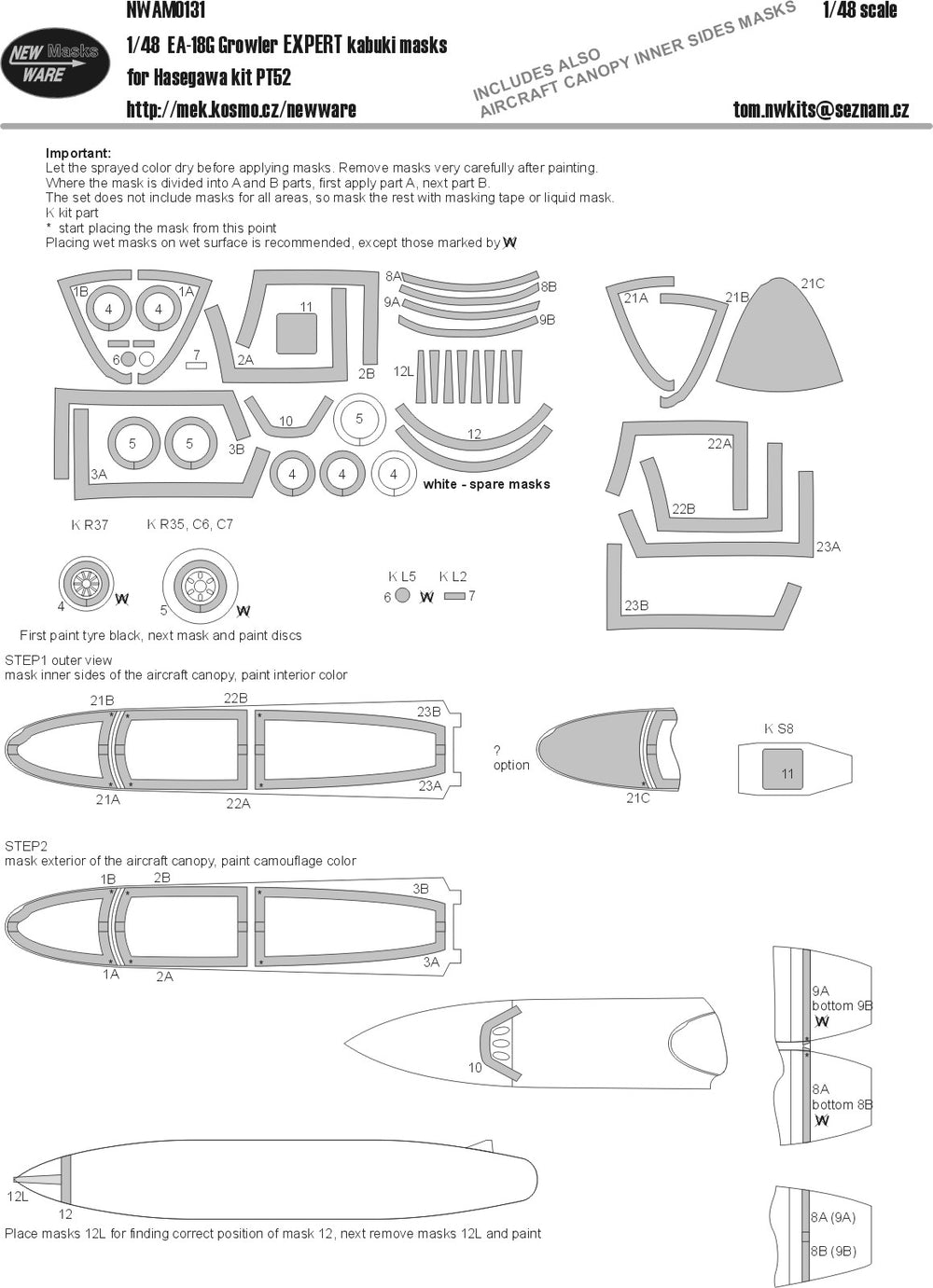New Ware NWAM0131 1:48 Boeing EA-18G Growler EXPERT kabuki masks