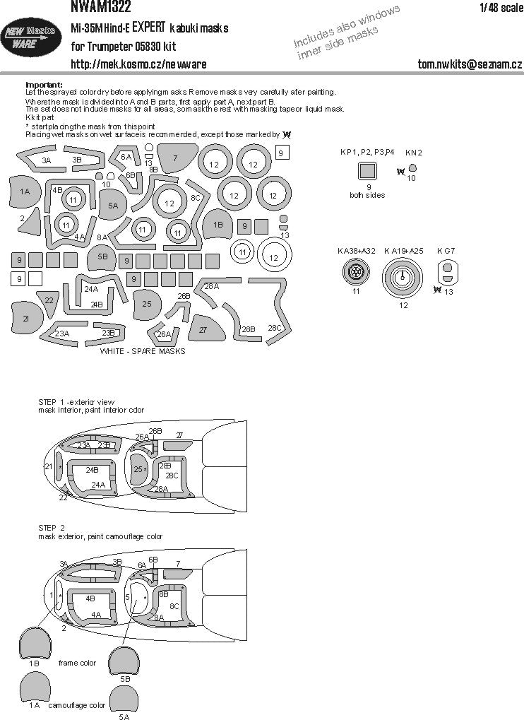 New Ware NWAM1322 1:48 Mil Mi-35M Hind-E Expert Kabuki Masks