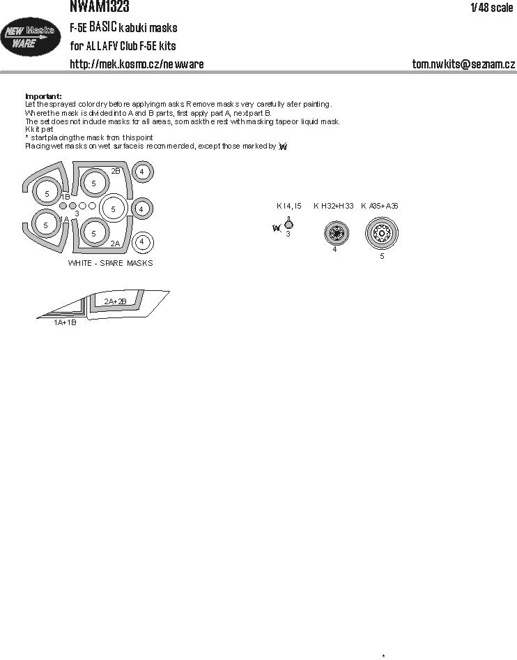 New Ware NWAM1323 1:48 Northrop F-5E Tiger III Basic Masks