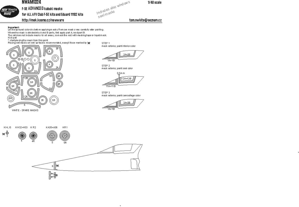 New Ware NWAM1324 1:48 Northrop F-5E Tiger III Advanced Masks