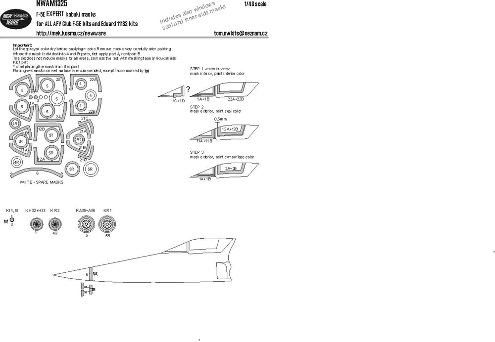 New Ware NWAM1325 1:48 Northrop F-5E Tiger III Expert Masks
