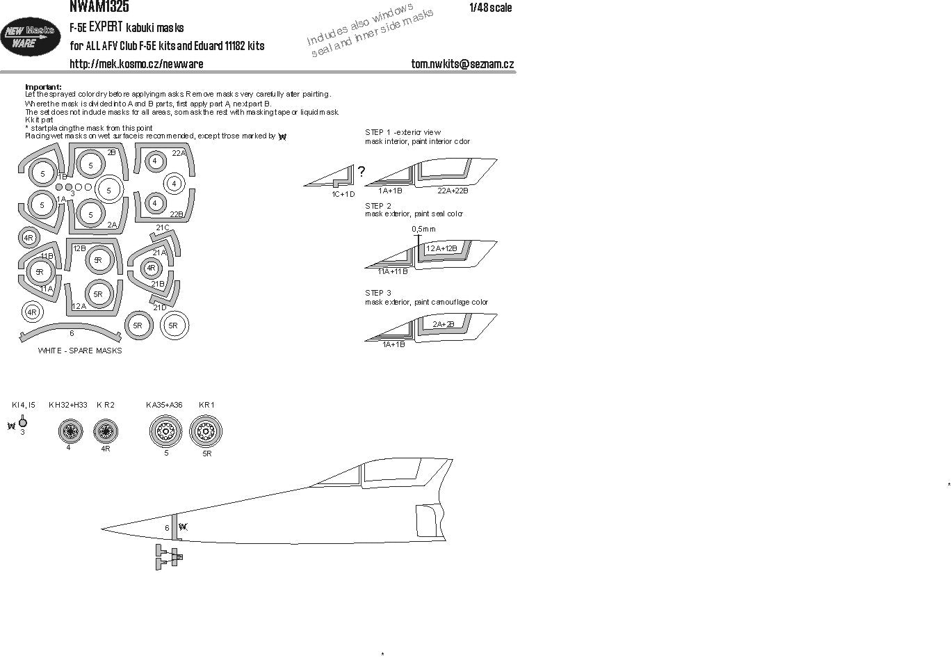 New Ware NWAM1325 1:48 Northrop F-5E Tiger III Expert Masks