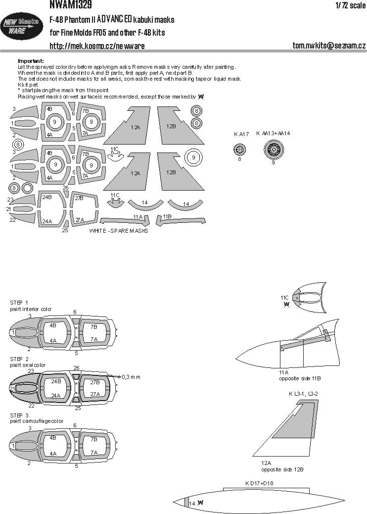 New Ware NWAM1329 1:72 McDonnell F-4B Phantom II ADVANCED kabuki masks