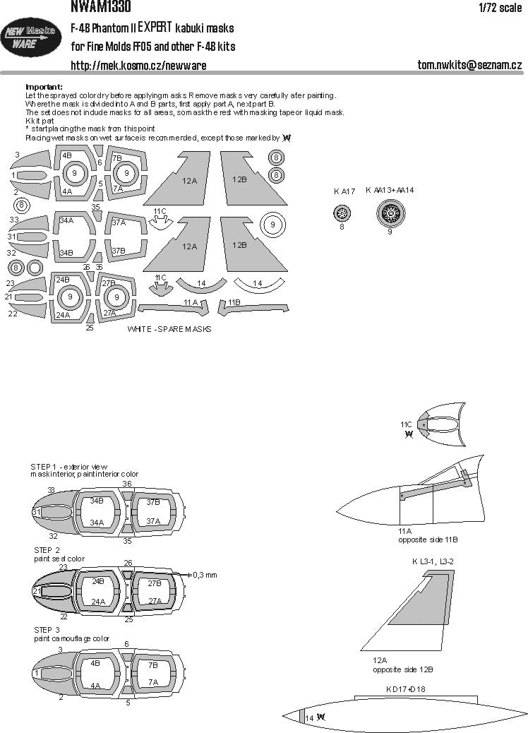 New Ware NWAM1330 1:72 McDonnell F-4B Phantom II EXPERT kabuki masks